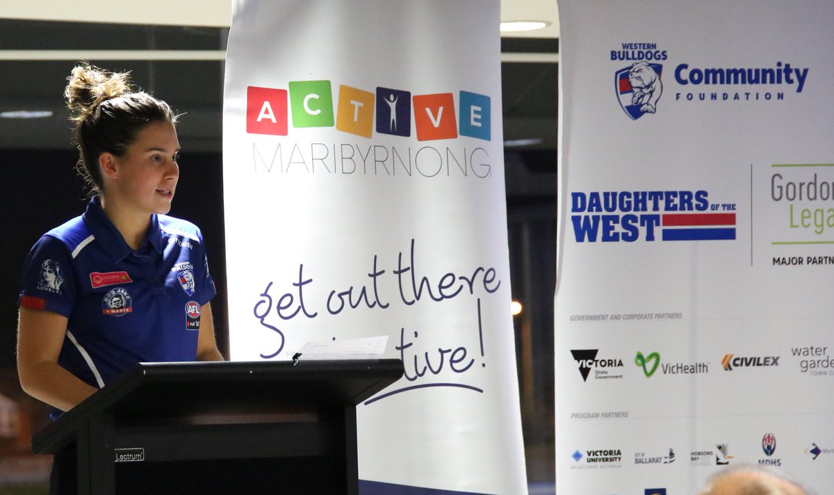 DoArx8UXgAA_EVn.jpg Daughters of the West ambassador Libby Birch speaks to this year's Maribyrnong graduates (Photo: Western Bulldogs) - Western Bulldogs